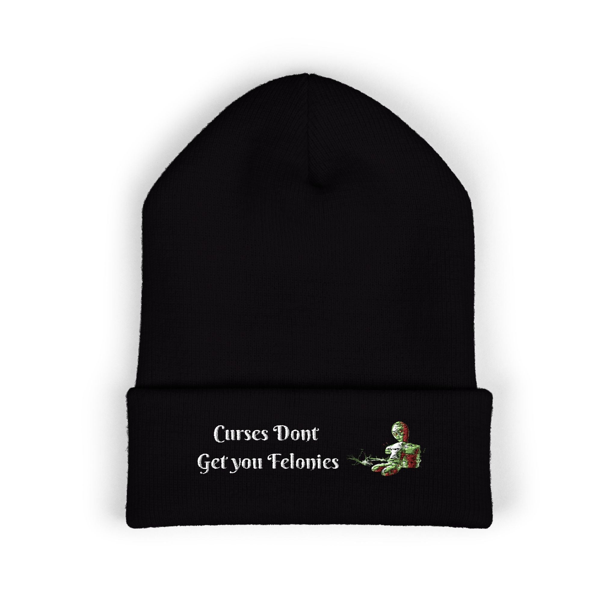 Curses Don’t Get You Felonies” Beanie – Witchy Humor Meets Cozy Style